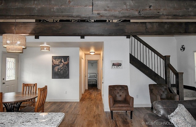 96539 S 4550th Rd, Vian, OK 74962 - dining area featuring wood finished floors and stairs