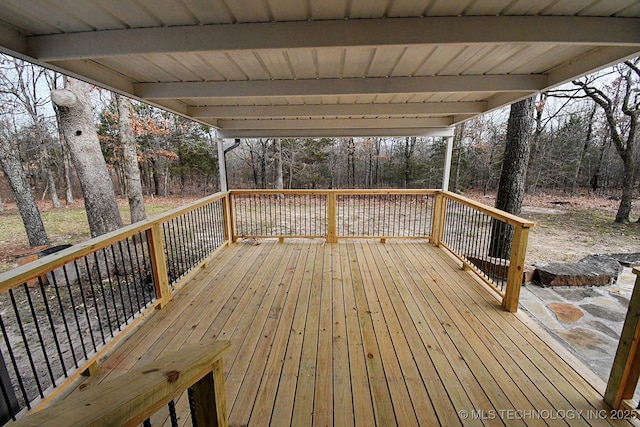 96539 S 4550th Rd, Vian, OK 74962 - wooden deck featuring view of wooded area