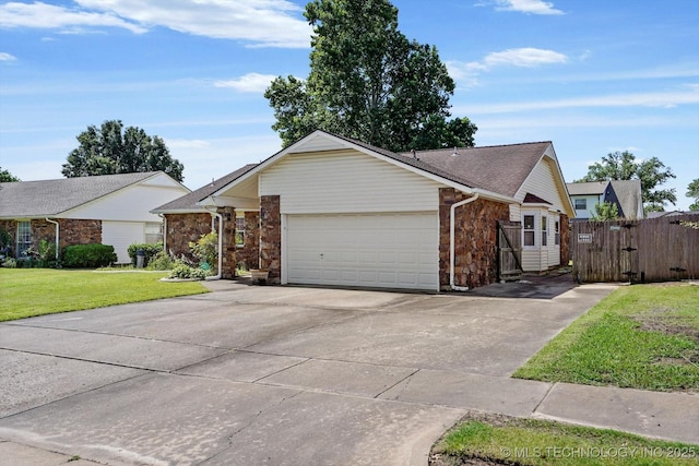 12452 E 36th St, Tulsa, OK 74146 - single story home with an attached garage, driveway, stone siding, a gate, and roof with shingles