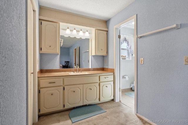 12452 E 36th St, Tulsa, OK 74146 - bathroom featuring vanity, a textured wall, and a textured ceiling