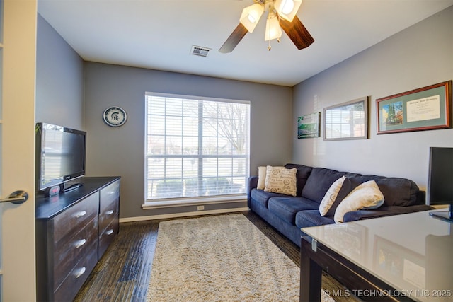 124 W 125th Ct S, Jenks, OK 74037 - living room featuring ceiling fan, plenty of natural light, and dark wood-style flooring