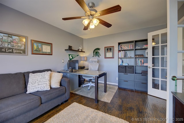 124 W 125th Ct S, Jenks, OK 74037 - office space with ceiling fan, wood finished floors, and french doors