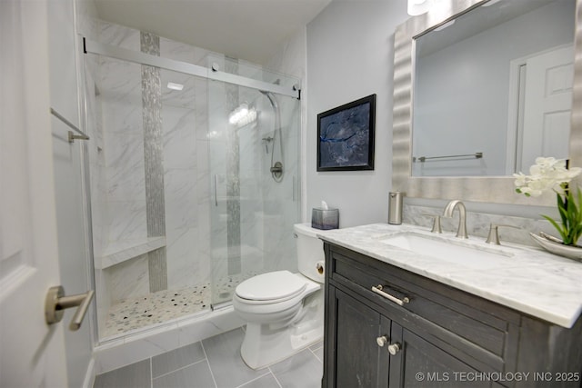 124 W 125th Ct S, Jenks, OK 74037 - bathroom featuring vanity, a marble finish shower, and tile patterned floors