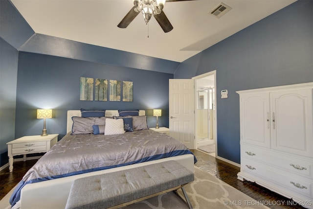 124 W 125th Ct S, Jenks, OK 74037 - bedroom with wood finished floors, lofted ceiling, and ceiling fan