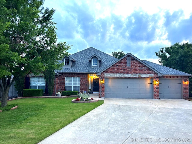 124 W 125th Ct S, Jenks, OK 74037 - traditional home with brick siding, concrete driveway, a garage, and a shingled roof