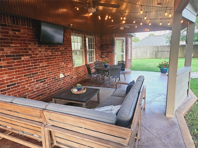 124 W 125th Ct S, Jenks, OK 74037 - view of patio with an outdoor hangout area, a ceiling fan, and outdoor dining area