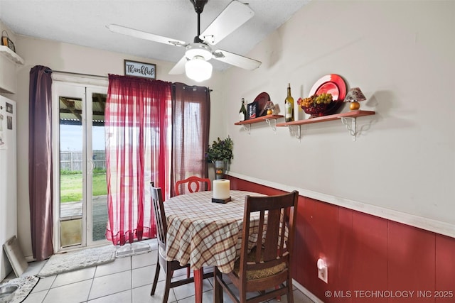 11837 E 61st Pl, Broken Arrow, OK 74012 - dining space with light tile patterned floors and ceiling fan
