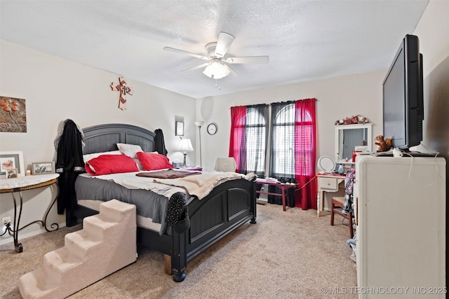 11837 E 61st Pl, Broken Arrow, OK 74012 - bedroom with light colored carpet, a ceiling fan, and a textured ceiling