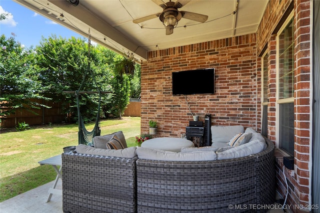 2611 S 15th Pl, Broken Arrow, OK 74012 - fenced backyard featuring an outdoor living space and a ceiling fan