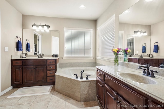 1801 E Montgomery St, Broken Arrow, OK 74012 - full bathroom featuring two vanities, a bath, and tile patterned floors