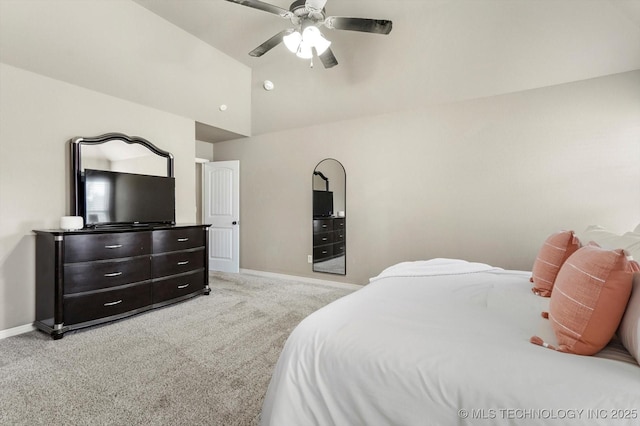 1801 E Montgomery St, Broken Arrow, OK 74012 - bedroom with light carpet, ceiling fan, and high vaulted ceiling