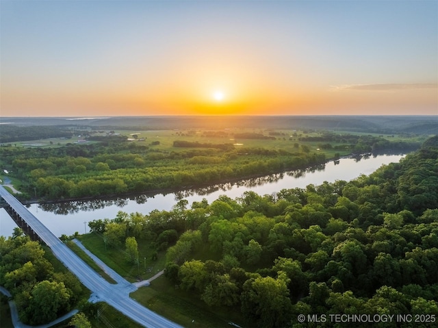 9596 N 447th Rd, Spavinaw, OK 74366 - aerial view at dusk of a water view and a forest view