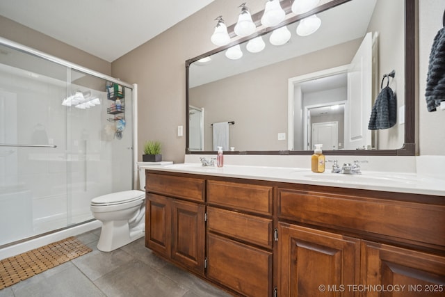 921 S 75th St, Broken Arrow, OK 74014 - bathroom with double vanity, a stall shower, and tile patterned flooring