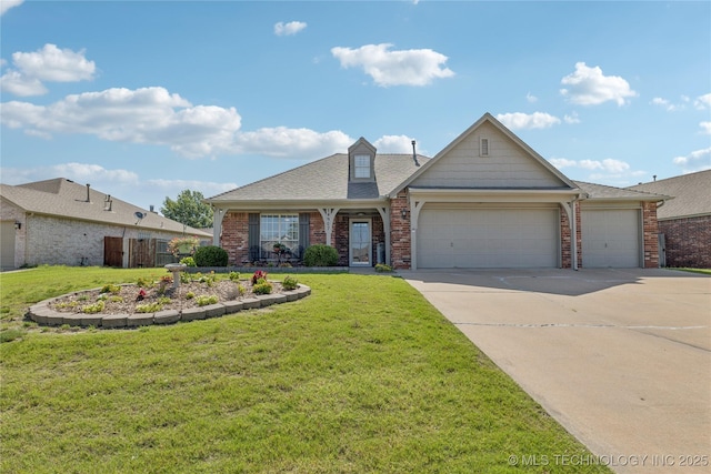 14907 E 88th St N, Owasso, OK 74055 - view of front of home with concrete driveway, brick siding, a garage, and roof with shingles
