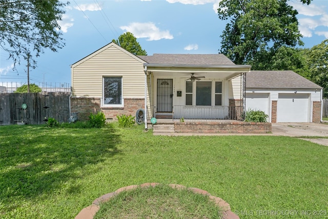 1448 S Darlington Ave, Tulsa, OK 74112 - view of front of property featuring brick siding, covered porch, concrete driveway, ceiling fan, and roof with shingles