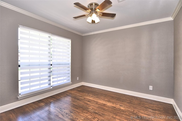 7020 E 89th St, Tulsa, OK 74133 - empty room featuring dark wood-style floors, plenty of natural light, ornamental molding, and a ceiling fan