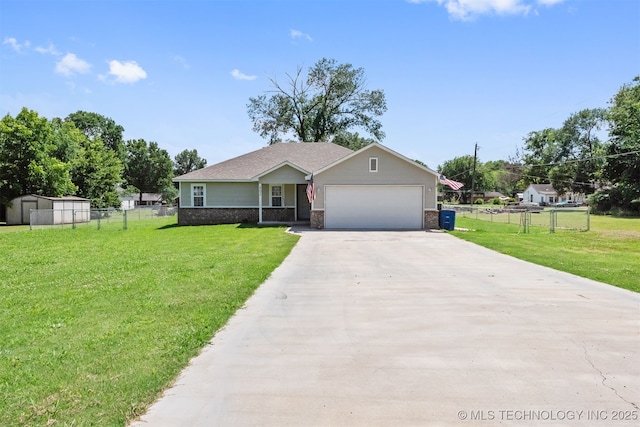 802 NE 9th St, Wagoner, OK 74467 - single story home with a garage, concrete driveway, and a storage shed
