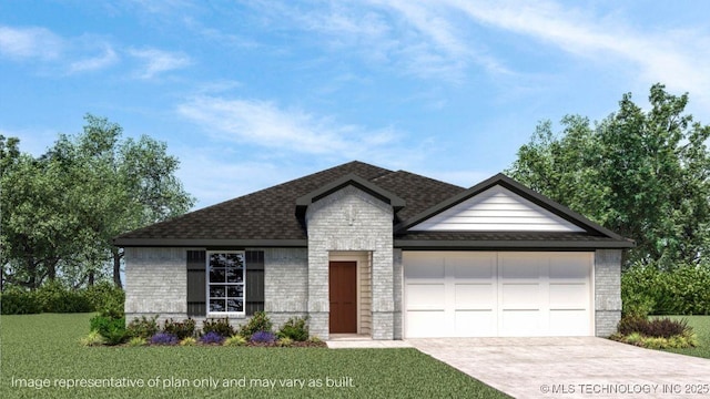 8525 E Dallas St, Broken Arrow, OK 74014 - view of front of property featuring concrete driveway, a garage, a front yard, brick siding, and roof with shingles
