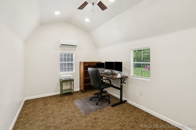 11783 S 252nd E Ave E, Broken Arrow, OK 74014 - carpeted office with a wall mounted AC, vaulted ceiling, a ceiling fan, and recessed lighting
