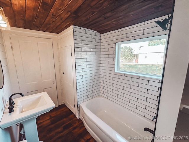 220 Belt Ave, Eufaula, OK 74432 - full bathroom featuring wooden ceiling, a tub to relax in, and wood finished floors