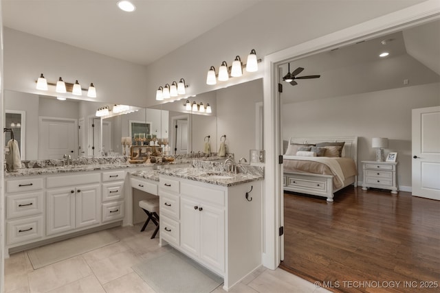 22322 E 121st St S, Broken Arrow, OK 74014 - ensuite bathroom with ceiling fan, double vanity, recessed lighting, and tile patterned floors