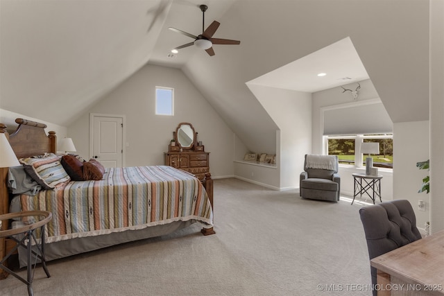 22322 E 121st St S, Broken Arrow, OK 74014 - bedroom featuring vaulted ceiling, carpet, and a ceiling fan