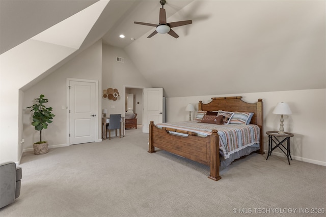 22322 E 121st St S, Broken Arrow, OK 74014 - carpeted bedroom with vaulted ceiling, ceiling fan, and recessed lighting