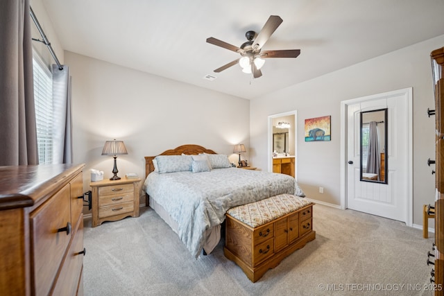 445 S Cypress Ave, Broken Arrow, OK 74012 - bedroom featuring light carpet, ceiling fan, and ensuite bath