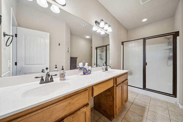 445 S Cypress Ave, Broken Arrow, OK 74012 - full bath with a stall shower, double vanity, and tile patterned floors