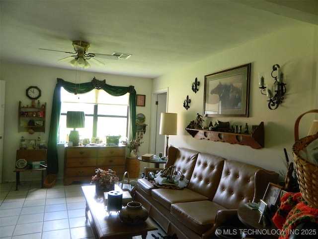 399987 W 3700th Rd, Ramona, OK 74061 - tiled living area featuring ceiling fan
