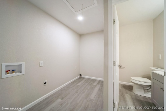 25530 S 608th Ct, Grove, OK 74344 - washroom with electric dryer hookup, washer hookup, light wood-type flooring, and attic access