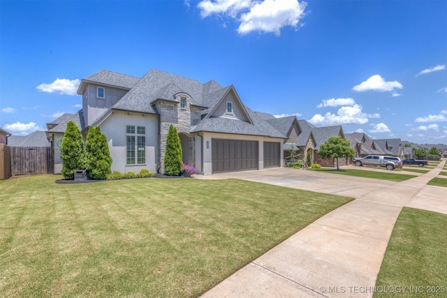 449 E 129th Pl, Jenks, OK 74037 - french country home featuring stone siding, stucco siding, driveway, a garage, and a shingled roof