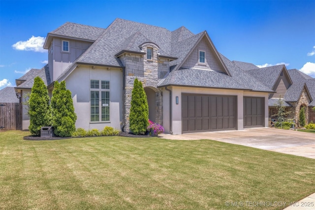 449 E 129th Pl, Jenks, OK 74037 - french country style house featuring stone siding, stucco siding, roof with shingles, and driveway