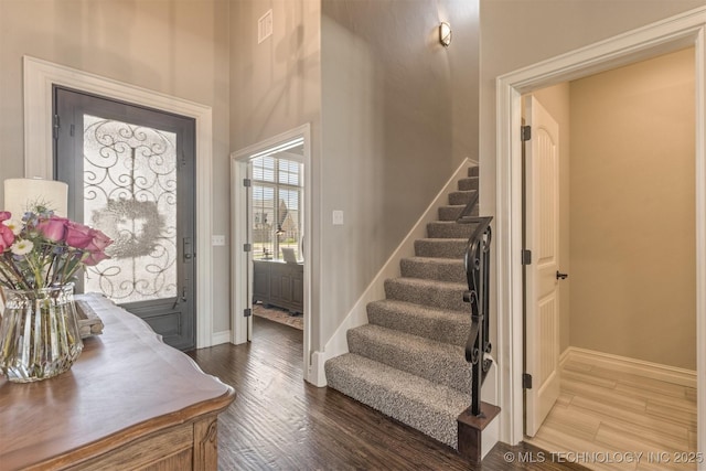 449 E 129th Pl, Jenks, OK 74037 - entrance foyer featuring stairway, wood finished floors, and a towering ceiling