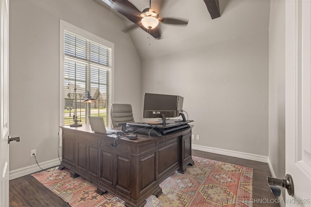 449 E 129th Pl, Jenks, OK 74037 - home office featuring ceiling fan, wood finished floors, and lofted ceiling
