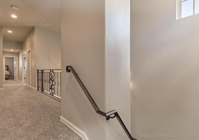 449 E 129th Pl, Jenks, OK 74037 - hallway with an upstairs landing, carpet, and recessed lighting