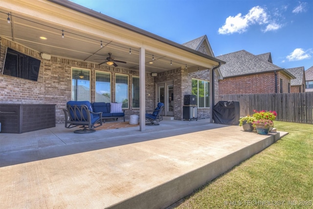 449 E 129th Pl, Jenks, OK 74037 - view of patio with ceiling fan and an outdoor hangout area