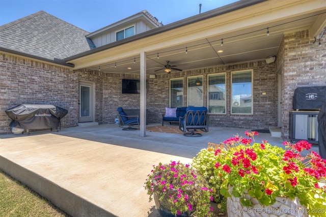 449 E 129th Pl, Jenks, OK 74037 - view of patio with ceiling fan and area for grilling