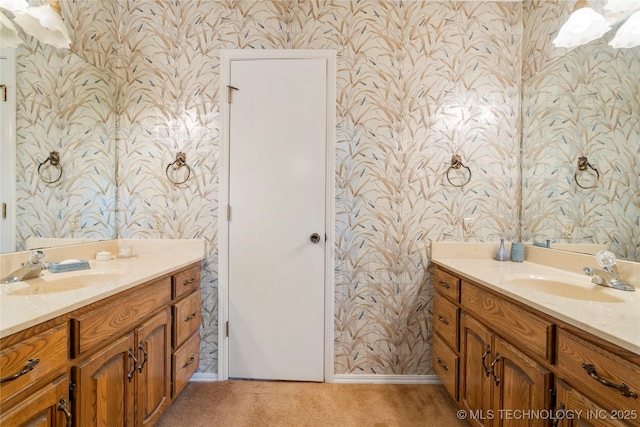 7033 E 99th St, Tulsa, OK 74133 - full bath with wallpapered walls and two vanities