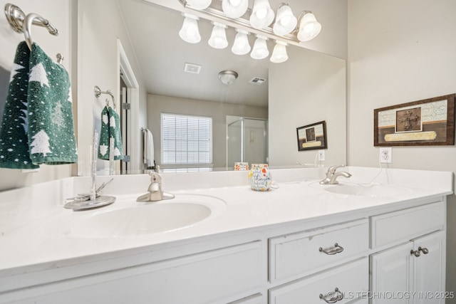 25070 S Red Oak Dr, Claremore, OK 74019 - bathroom featuring a stall shower and double vanity