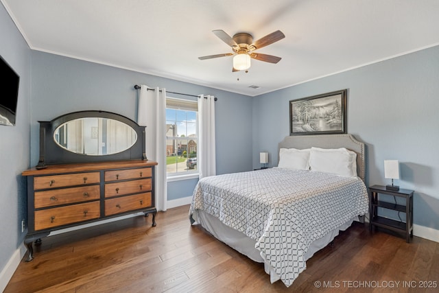 200 N Redwood Ct, Broken Arrow, OK 74012 - bedroom featuring wood finished floors, crown molding, and a ceiling fan