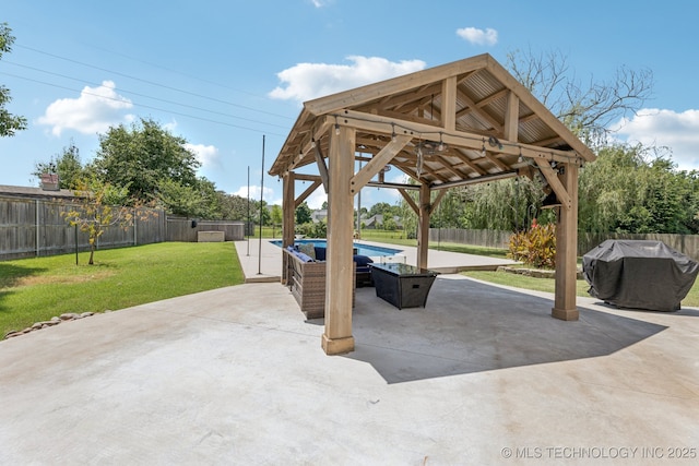 200 N Redwood Ct, Broken Arrow, OK 74012 - fenced backyard featuring a gazebo, area for grilling, and a patio