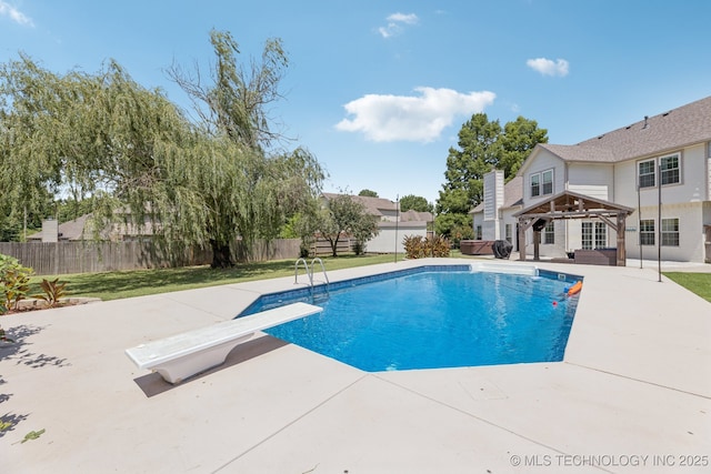 200 N Redwood Ct, Broken Arrow, OK 74012 - view of pool with a patio, a fenced backyard, and a diving board