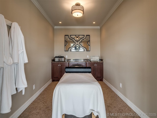 34159 E 698th Rd, Wagoner, OK 74467 - bedroom with crown molding, light tile patterned flooring, and recessed lighting