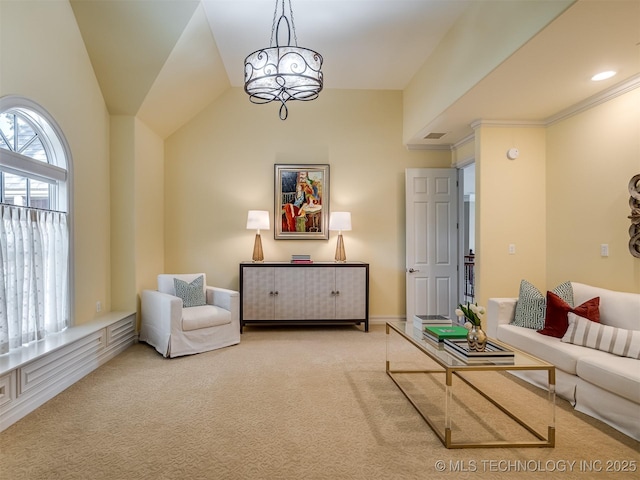 34159 E 698th Rd, Wagoner, OK 74467 - carpeted living area featuring vaulted ceiling