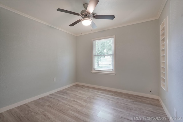 6240 E Latimer Pl, Tulsa, OK 74115 - spare room featuring light wood-style flooring, crown molding, and ceiling fan