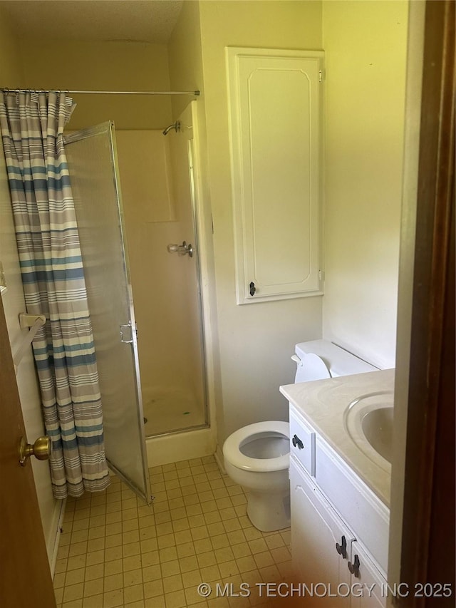 282 Westland Rd, Sapulpa, OK 74066 - bathroom featuring a shower stall, tile patterned flooring, and vanity