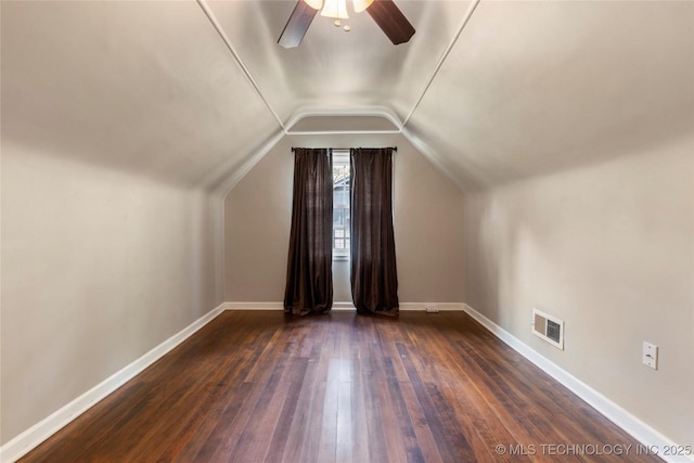 213 Moccasin Ln, Sapulpa, OK 74066 - additional living space featuring ceiling fan, dark wood-style floors, and lofted ceiling