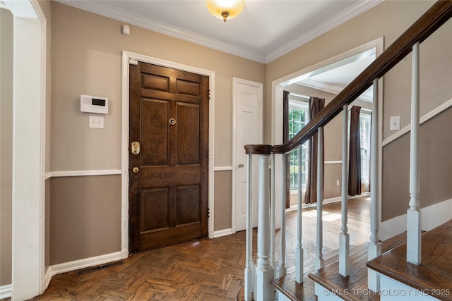 213 Moccasin Ln, Sapulpa, OK 74066 - entrance foyer with ornamental molding and stairway