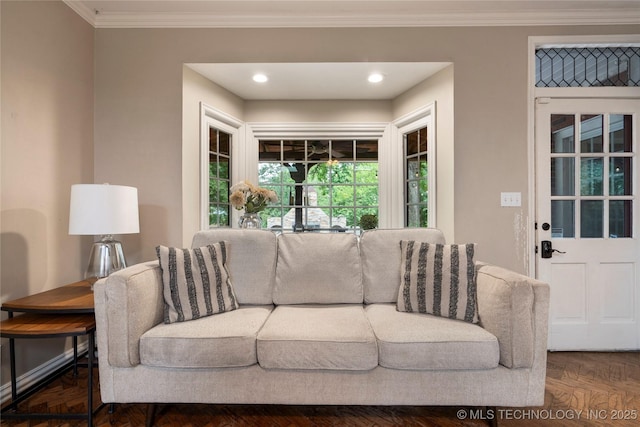 213 Moccasin Ln, Sapulpa, OK 74066 - living area with ornamental molding and recessed lighting